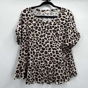 Altar'd State Shirt Womens Large Leopard Animal Print Ruffle Hem Trendy Top